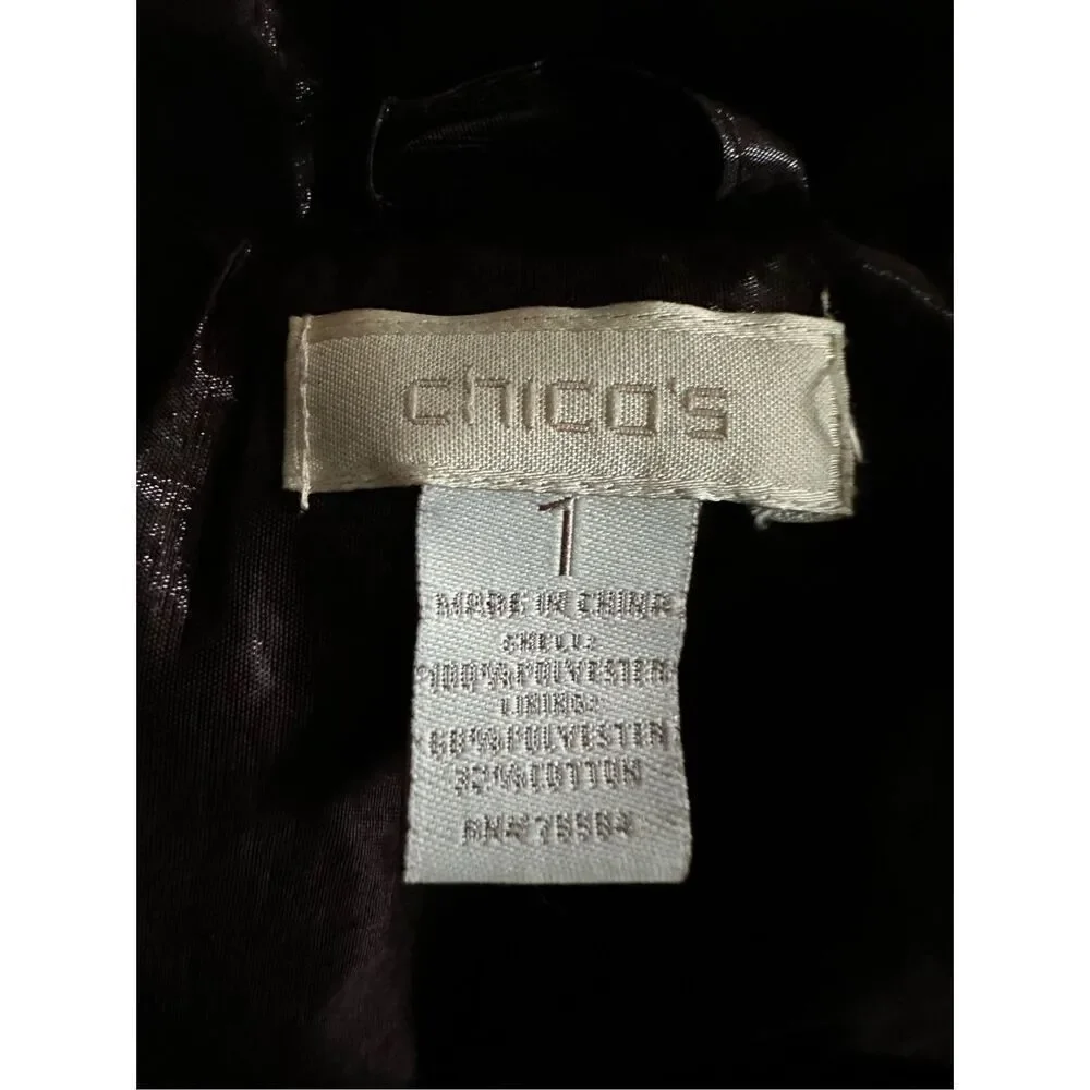 Chico's Size‎ 1 Jacket Coat Womens Medium 3/4 Sleeve Hooded Shiny Brown Pockets